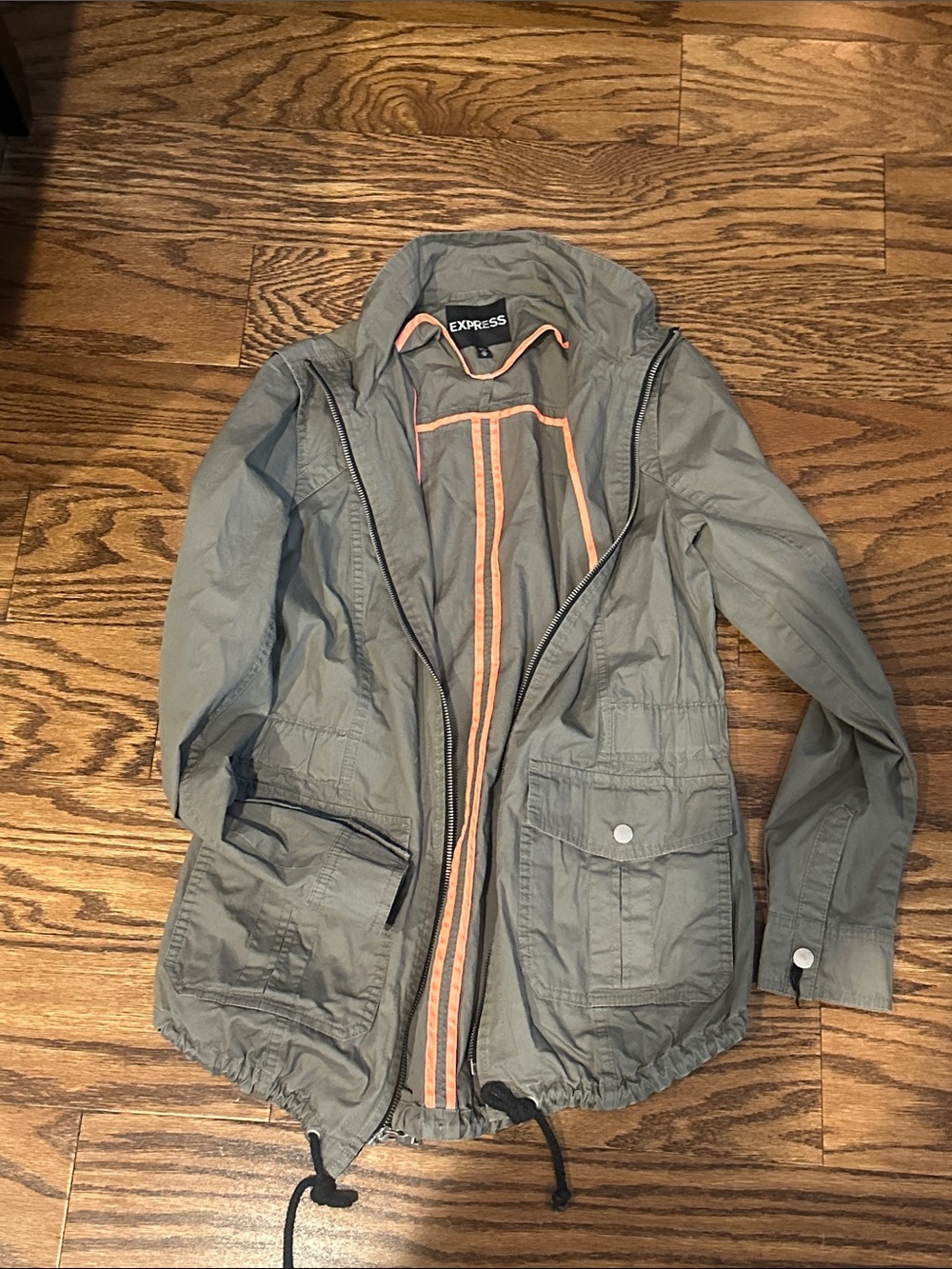 Express Olive Utility Jacket with Coral Piping